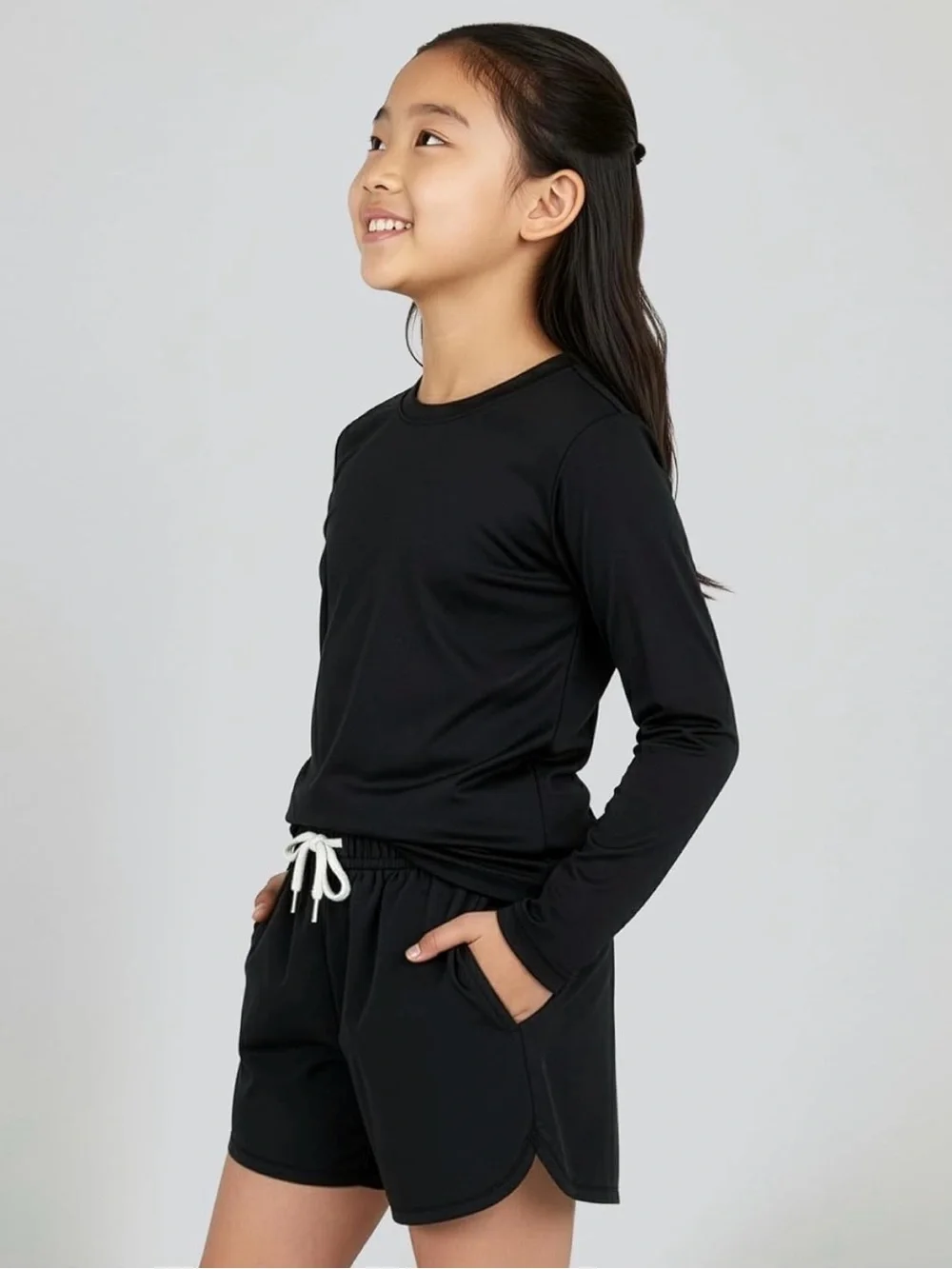 Kids Long Sleeve Crew Neck Tops - Pack of 4 (Pink, Coral, Light Blue, Black)